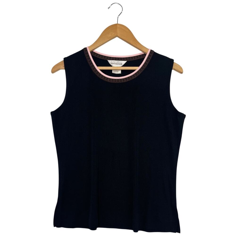 Exclusively Misook Top Womens Medium Black Sleeveless Knit Career Closet Staple